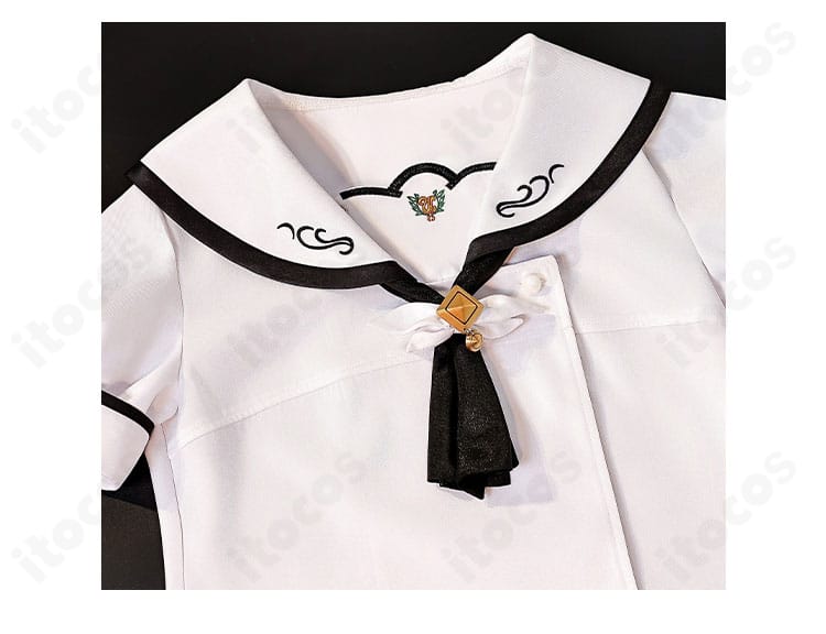 襟飾りのクローズアップ。装飾の形状と配色、縫製の仕上がりを示す詳細写真