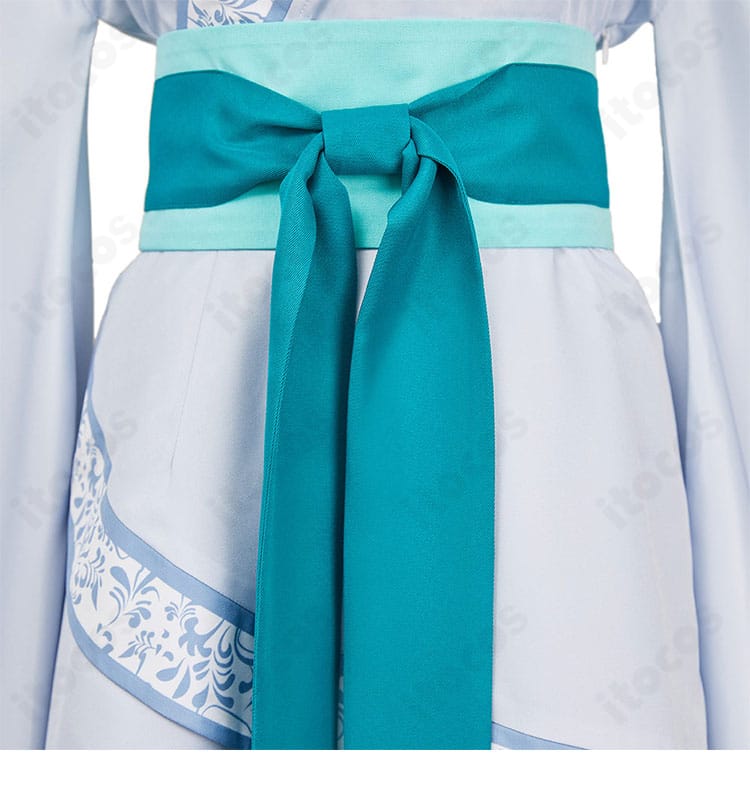 腰封（コルセットベルト）装飾の詳細。バックルと刺繍風意匠を示すクローズアップ