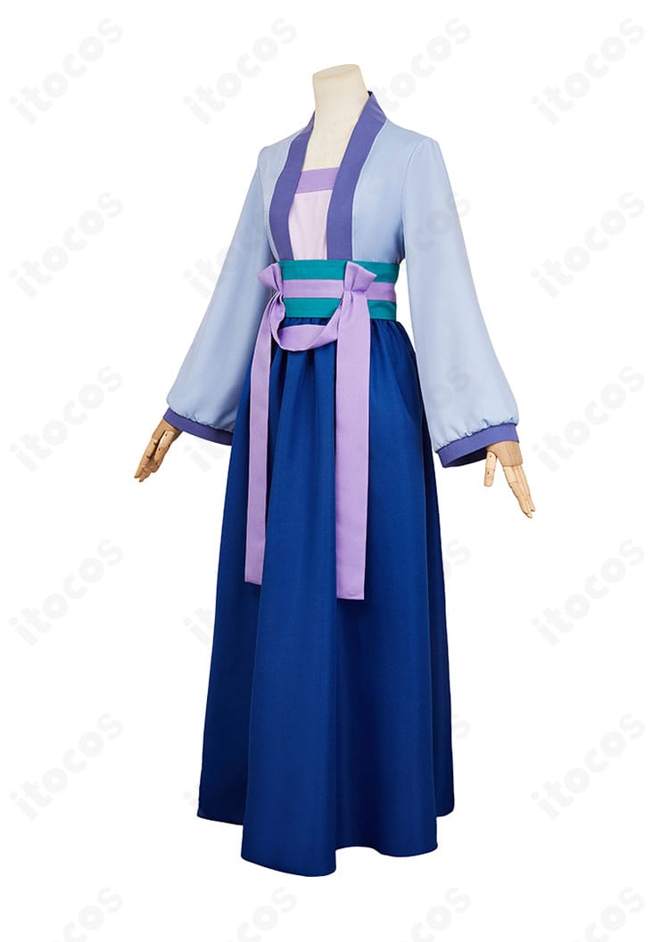 薬屋のひとりごと 猫猫 コスプレ衣装の右側面。スカートのラインとベルト位置のバランスを確認できる画像