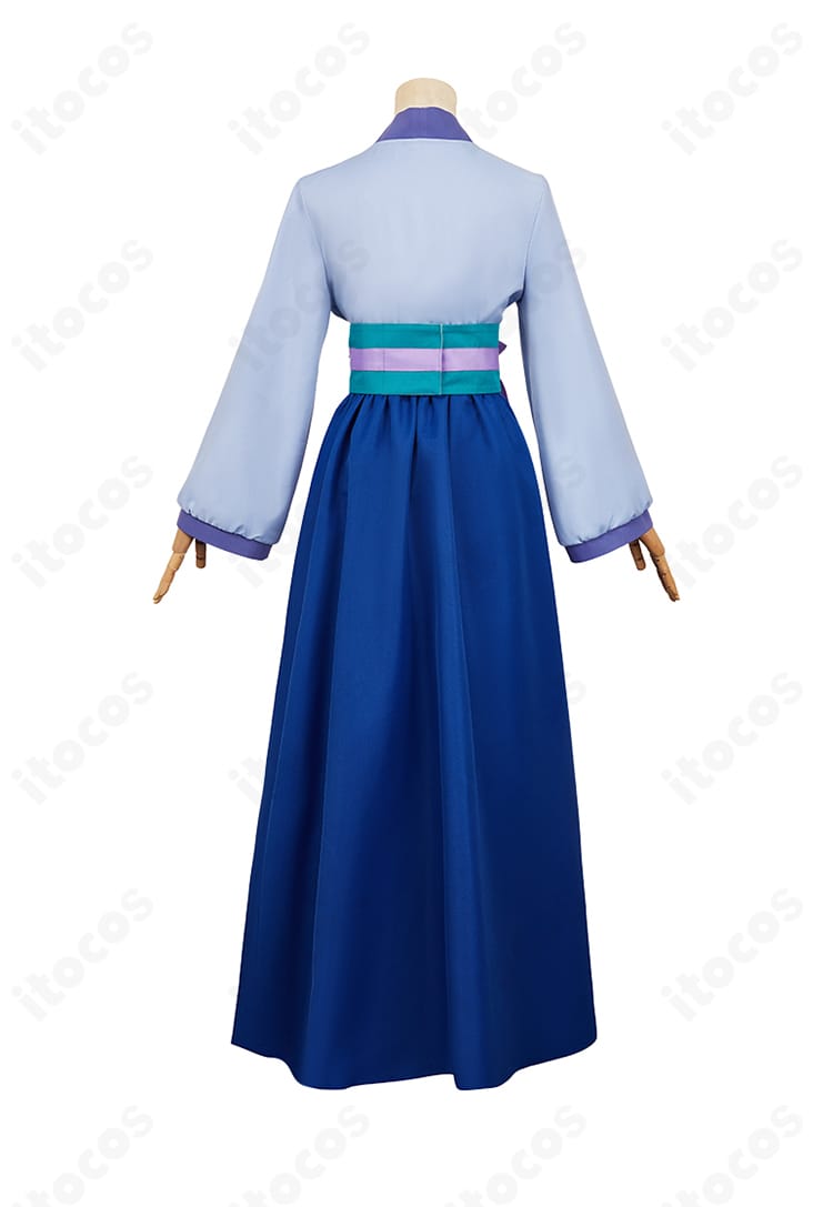 薬屋のひとりごと 猫猫 コスプレ衣装の背面。背中から裾までのラインと装飾配置を示す画像