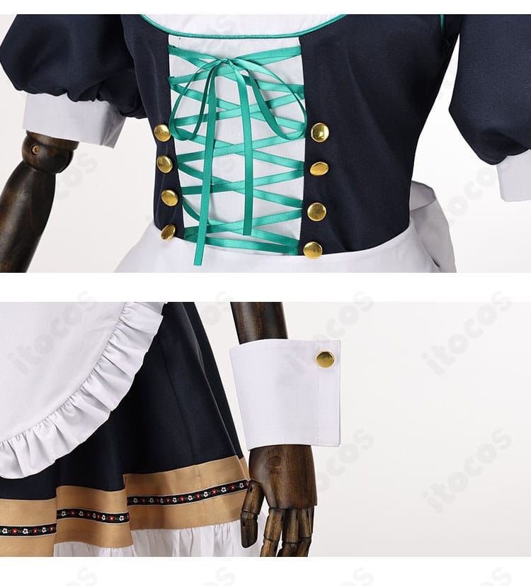 牛牧ジュリ アルバイト衣装 腰の紐と袖口の装飾。質感の異なる素材使いで立体感を演出。