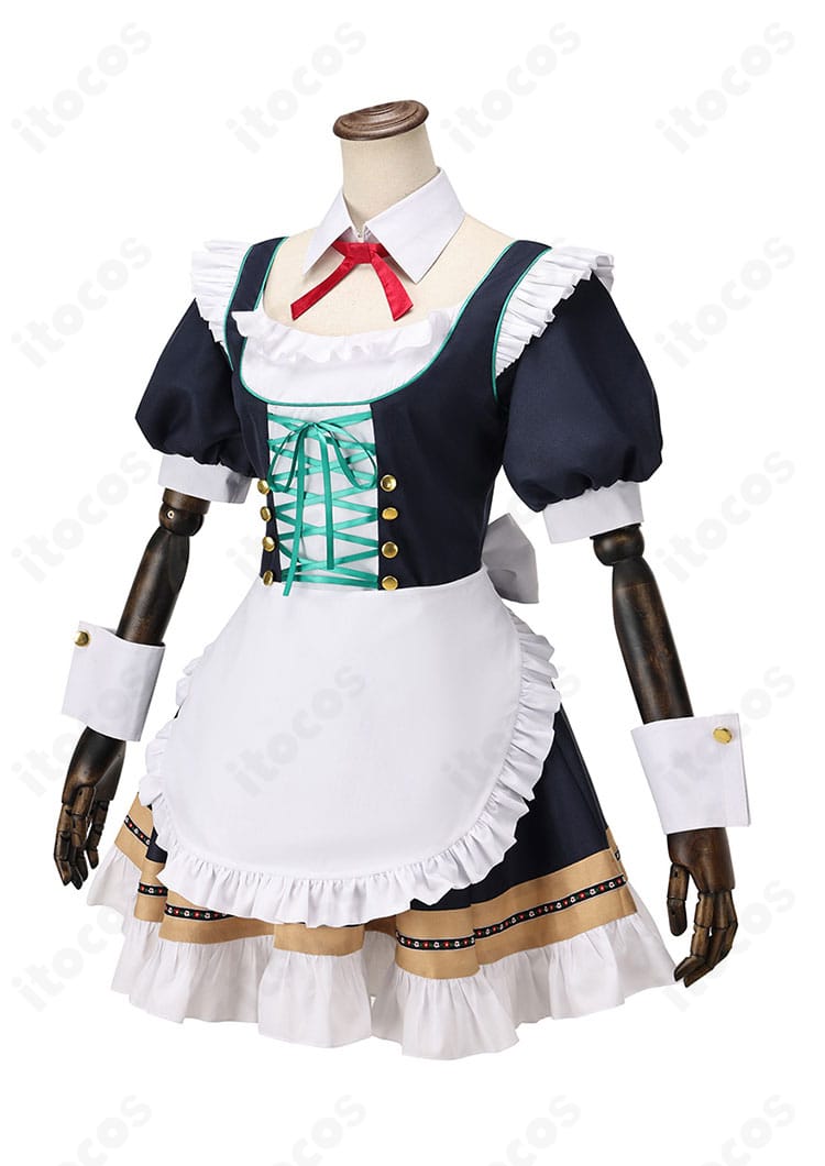 牛牧ジュリ アルバイト衣装 側面。ウエストラインと袖口のカーブが美しく、動きに映えるシルエット。