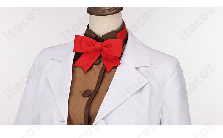 間桐桜 コスプレの蝶ネクタイ風リボンのアップ。立体的な結び目と精巧な仕上げ。