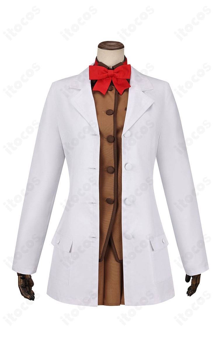 間桐桜 制服コスプレの正面全身。コートと上着、リボンの配置まで忠実なデザイン。