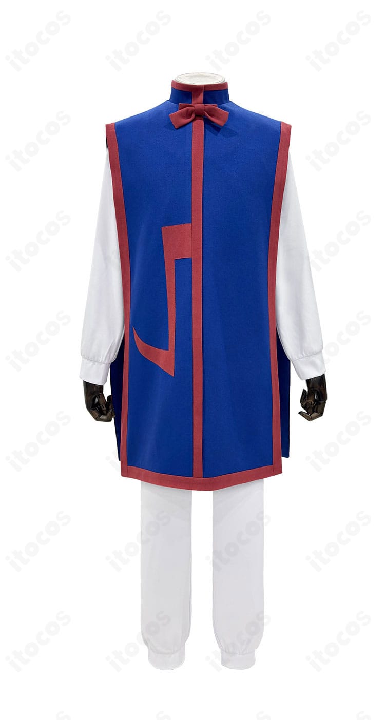 クラピカ コスプレ衣装 正面全体。青地ローブと黄の縁取り、前開きデザインの確認用画像。