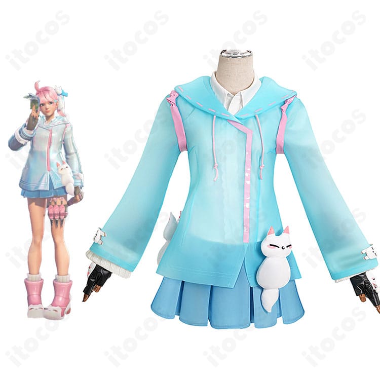 オーバーウォッチ2のキリコ衣装とキャラクター比較。正面シルエットと配色の再現度が分かる構成