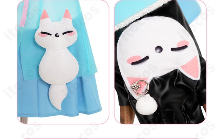 キリコ衣装のトップスと手袋の装飾。手の甲のデザインと質感を強調