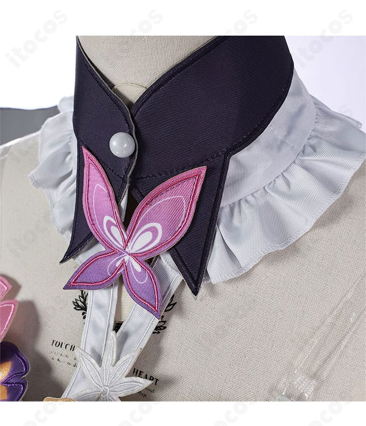 つけ襟の刺繍と縁取りが分かる襟部分のディテール写真