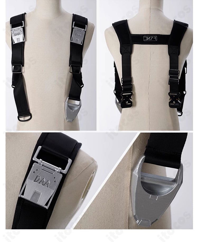 マヒル コスプレ衣装 肩ベルトの装飾ディテール。ショルダーアクセントの質感と意匠を強調。