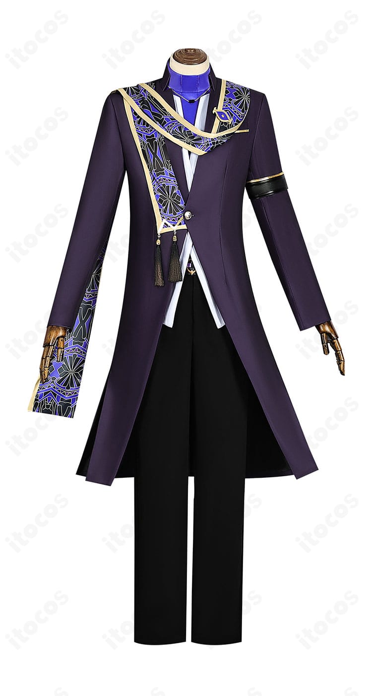 セノ コスプレ衣装の正面。胸元の幾何学模様と精緻な刺繍、すっきりしたシルエットが分かる画像。