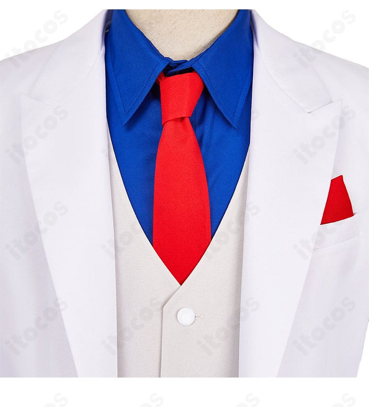 風祭京一郎 ネクタイの結び目と柄の再現ディテール。襟元のバランスと結びやすい幅感が分かるクローズアップ