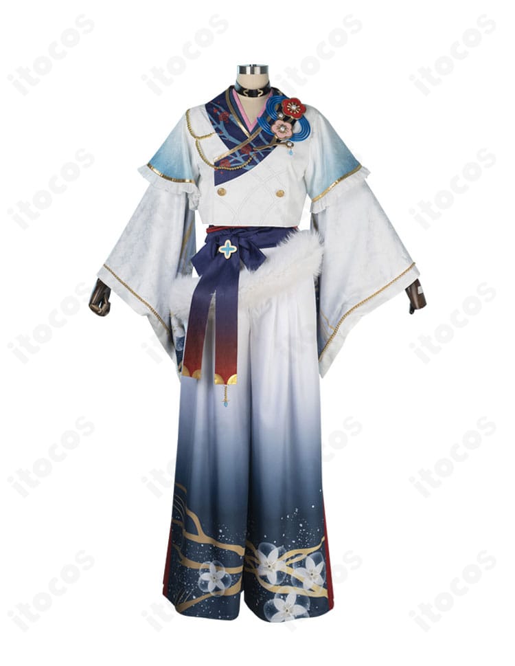 礼瀬マヨイ 梅花雪花コスプレ衣装の正面全身。コートと装飾の配置が分かる