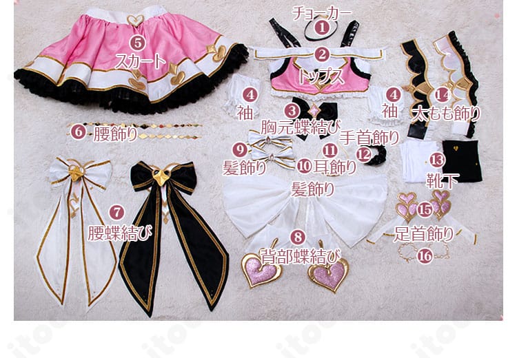 矢澤にこ コスプレ衣装のセット内容一式。アクセサリーまで揃った充実構成。