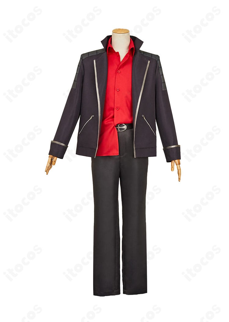 LAZARUS アクセル コスプレ衣装の正面全体。コート・シャツ・ズボンのシルエットが分かる画像
