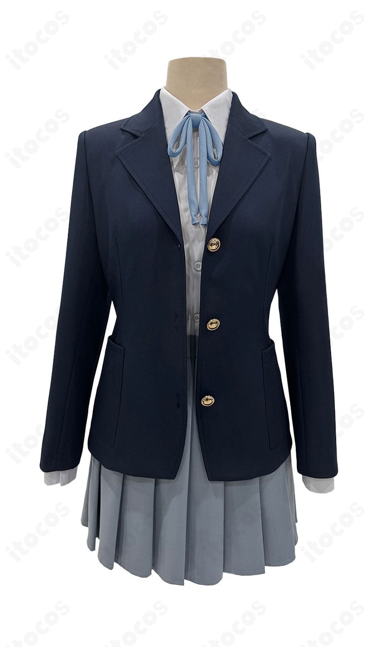 けいおん! 制服コスプレの前合わせ・ボタン付近ディテール。留め具とステッチの仕立て