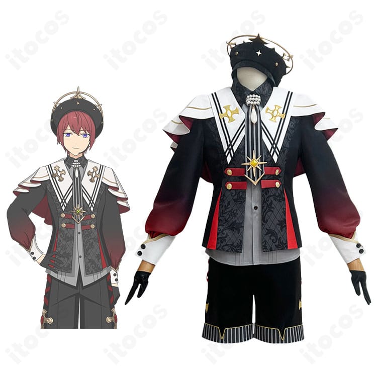 あんさんぶるスターズ！！ 朱桜司・真白友也・仙石忍「堕天使の晩餐会」衣装の3キャラ並び全身。ゴシック調の配色と装飾の比較が一目で分かる組み合わせ画像