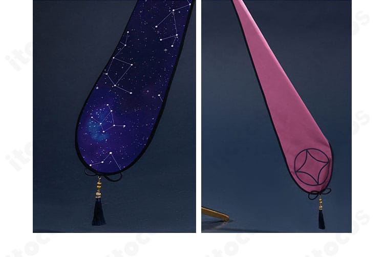 星宮六喰コスプレ衣装の星空モチーフ装飾の接写。柄の配置と輝き表現