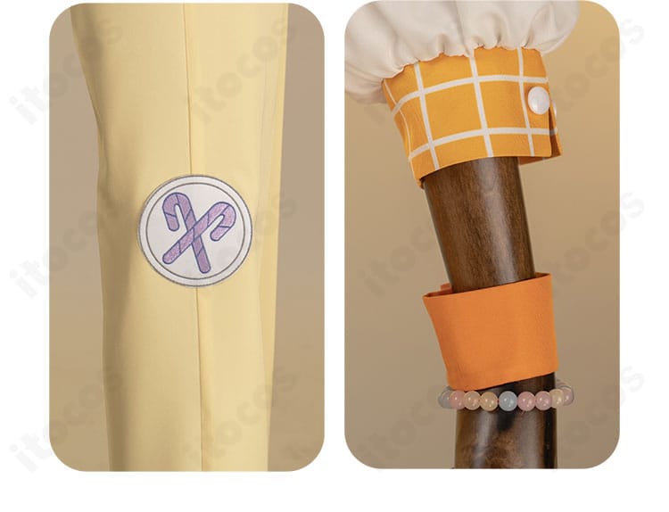 天祥院英智 パンツの装飾と腕飾り。全体コーデの色バランスが整った合わせ。