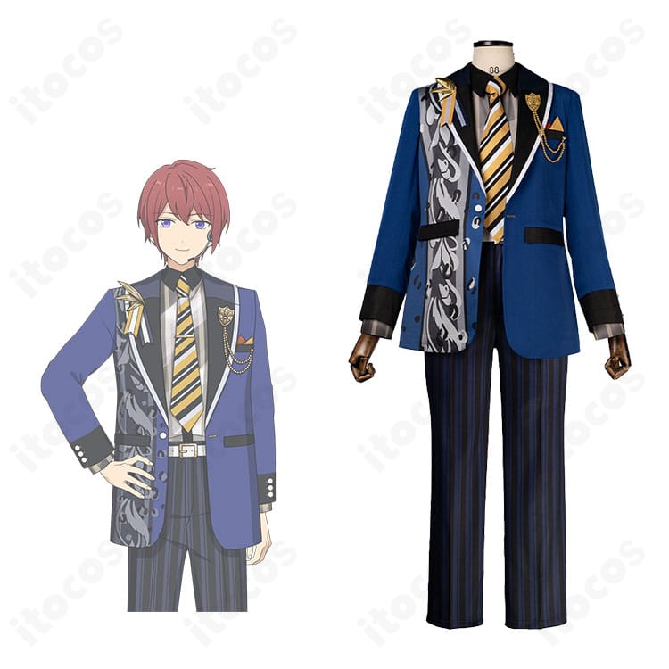 あんさんぶるスターズ！！Knights 朱桜司・月永レオ・朔間凛月のサドンデス衣装コスプレ一式を並べたイメージ