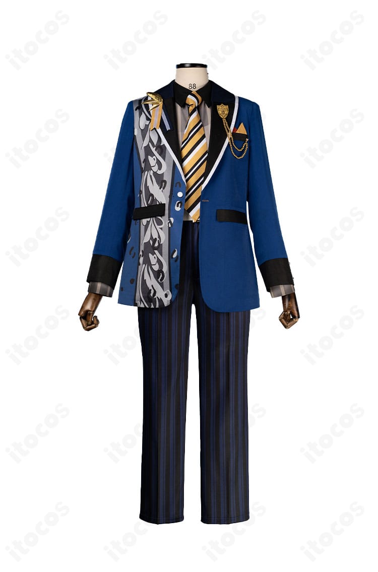 サドンデス衣装コスプレの正面全体像。コートとネクタイ、襟飾りの配置が分かる写真