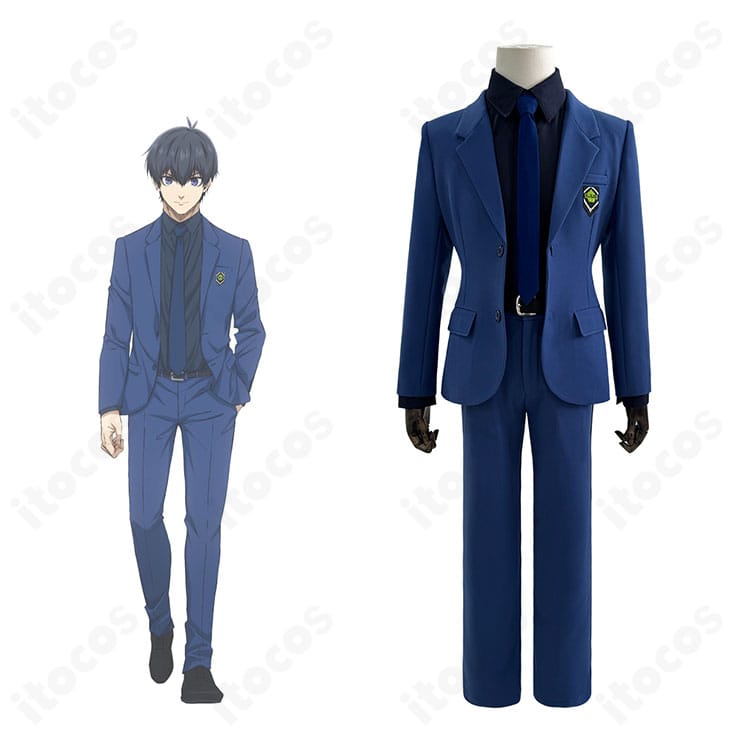ブルーロック 潔 世一の学園制服コスプレ一式。ブレザーとネクタイの配色まで忠実に再現したフルセット。