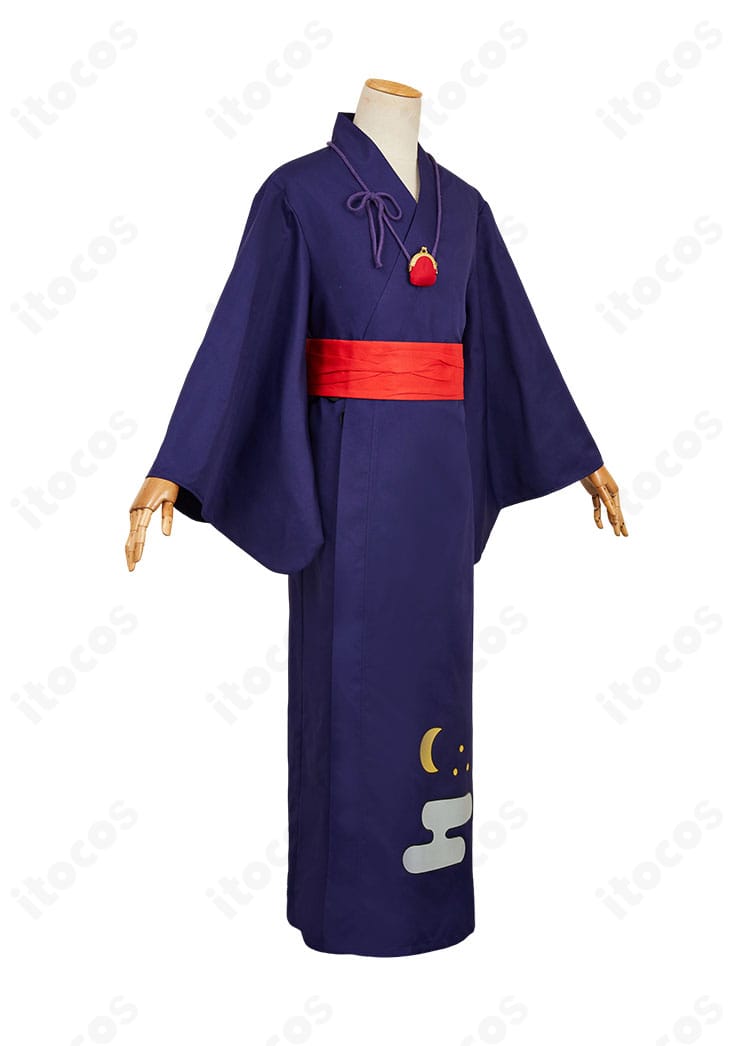 花子くん 浴衣コスプレの右側面ディテール。肩線と帯位置、側面の落ち感を強調したカット