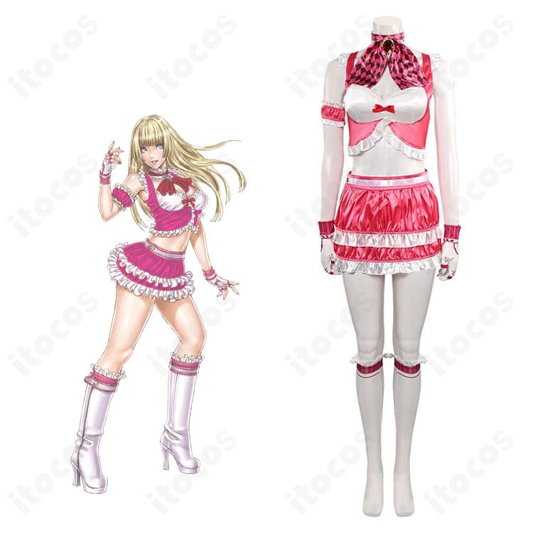 鉄拳8 リリ（エミリ・ド・ロシュフォール）通常衣装と商品一式の融合イメージ。エレガントな白ドレスの質感を強調。