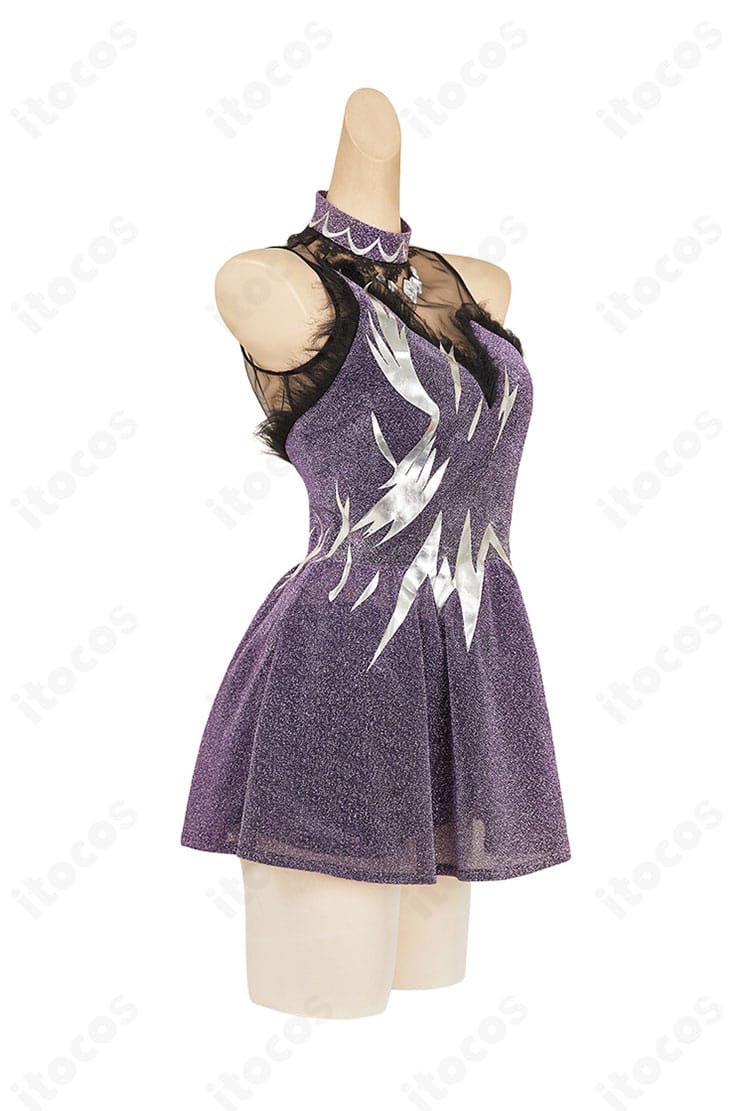 右側面ビュー。ウエストラインと裾の流線型カッティングが見える狼嵜光コスプレ衣装