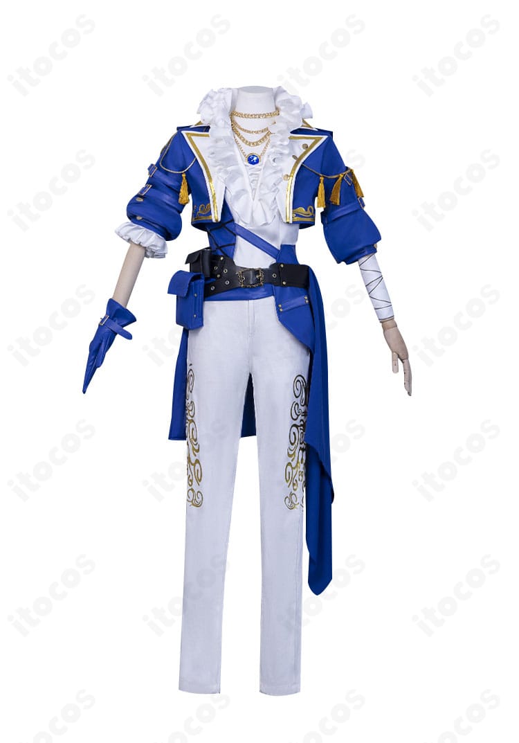 囚人（ルカ・バルサー）コスプレ衣装の正面全体。胸元ナンバリングと無機質な質感を忠実に再現。