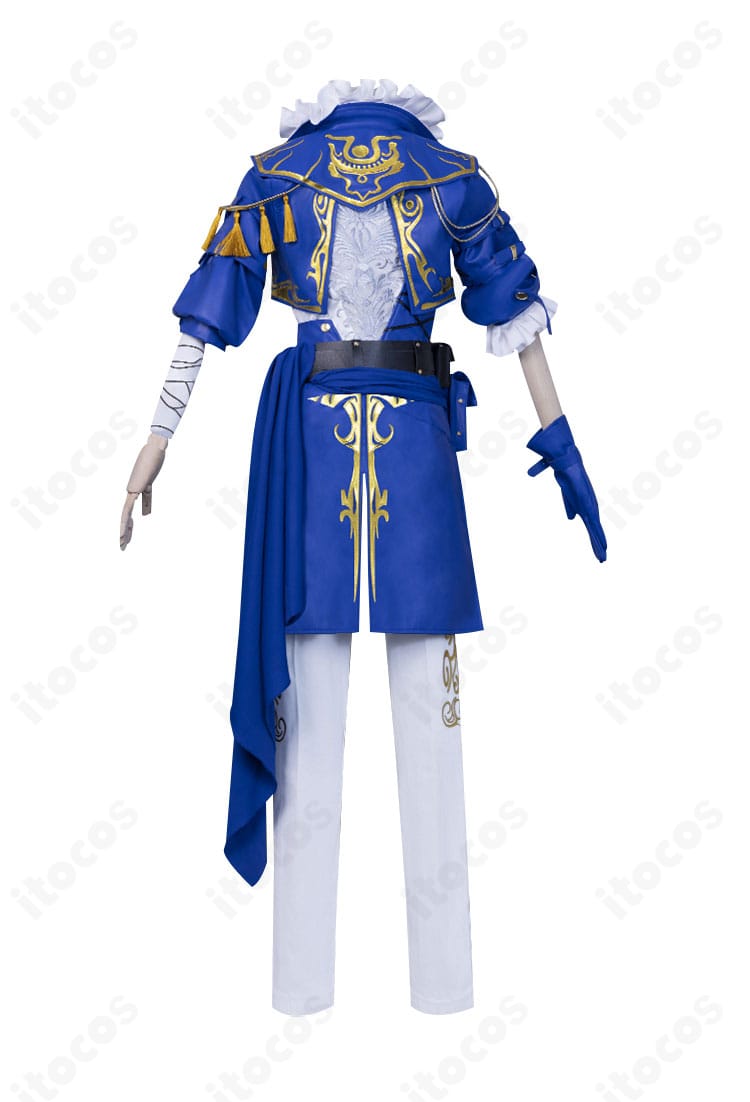 第五人格 囚人（ルカ・バルサー）コスプレ衣装の背面。背中の縫製ラインと装飾配置を詳細に表現。