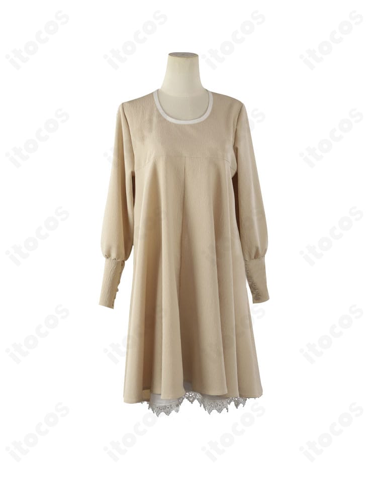 インナー構成の正面ディテール。つけ襟とタイツの質感、ワンピース2枚構成のレイヤー感を示す画像。