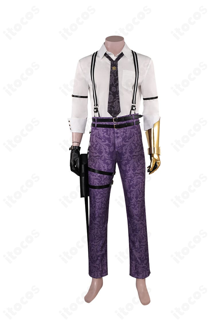 ヴィンセント・ヴァレンタインのコスプレ衣装 正面全体。手鎧やベルトを備えたFFVIIの雰囲気を高再現したセットアップ。