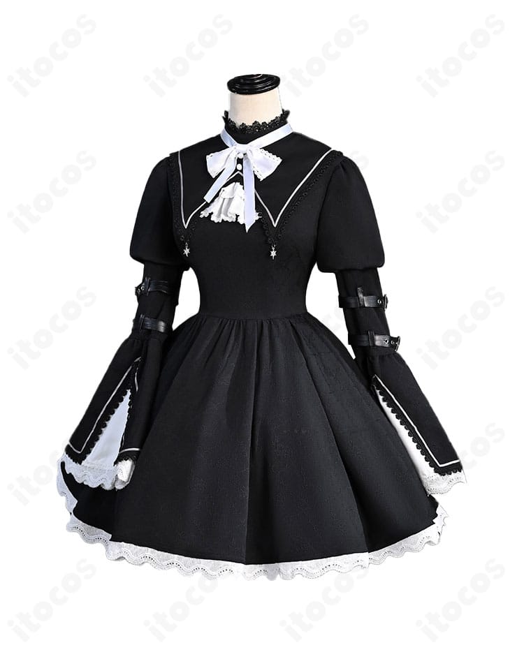 東雲絵名 神っぽいな コスプレ衣装の正面全体。ワンピースとつけ襟・リボンの配置が分かる高再現デザイン