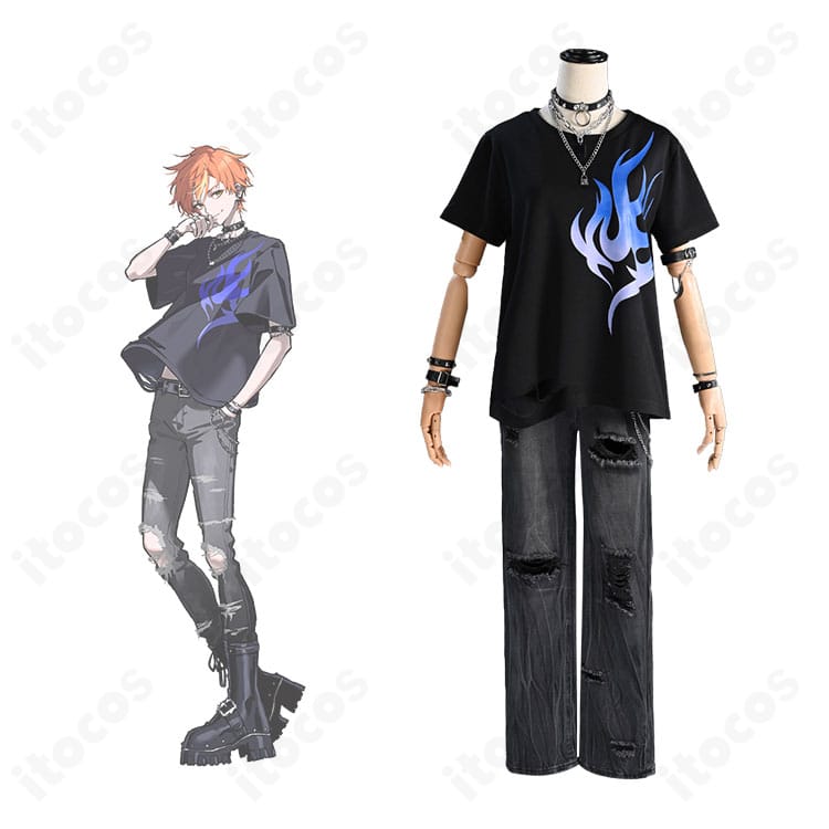 東雲彰人 フューエル バージョンのコスプレ衣装とキャラクターの並び。高忠実度の再現度が伝わる全体イメージ。