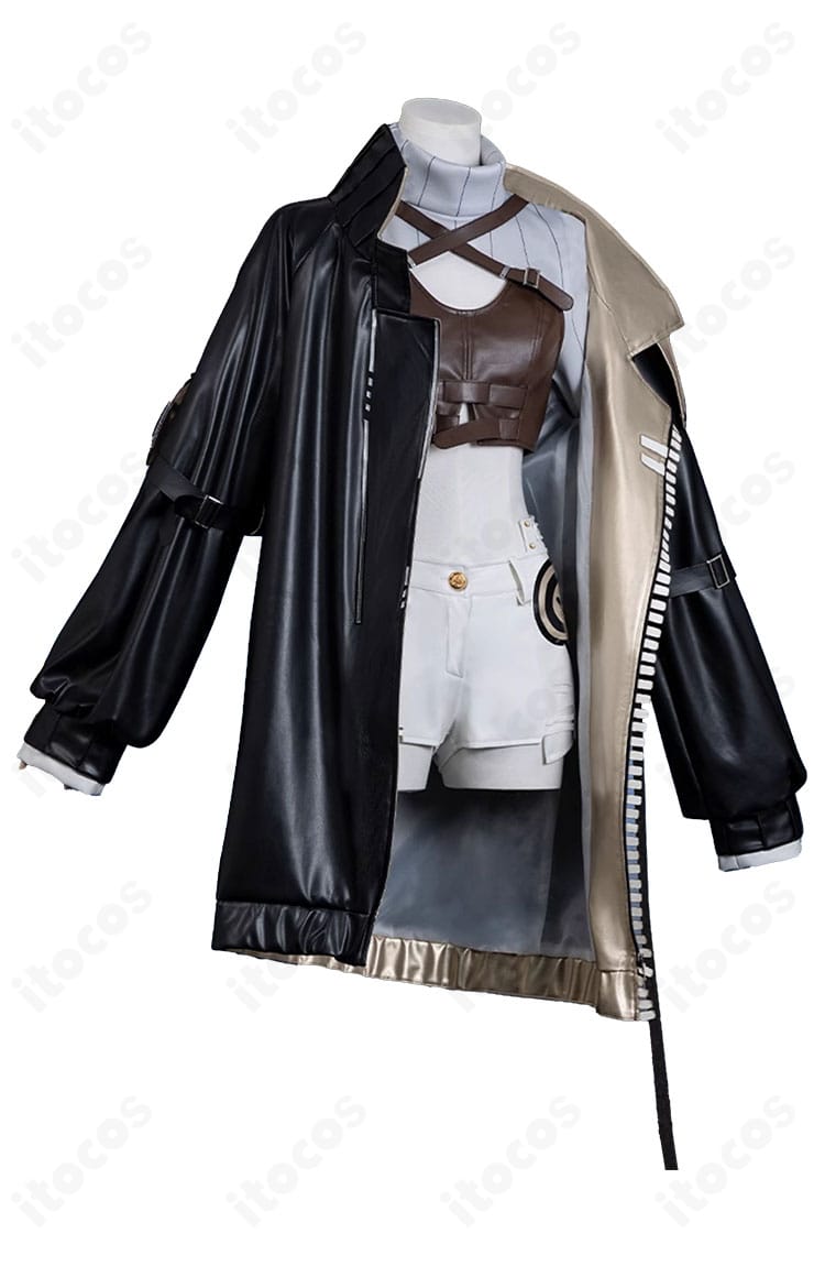 ジェイン衣装の正面全身。コートとトップス、ショートパンツの配色と装飾を忠実に再現したデザイン。