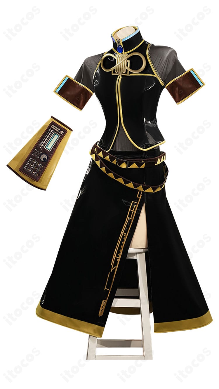 巡音ルカ コスプレ衣装の側面ビュー。シルエットのラインとパーツ配置を確認できる角度。