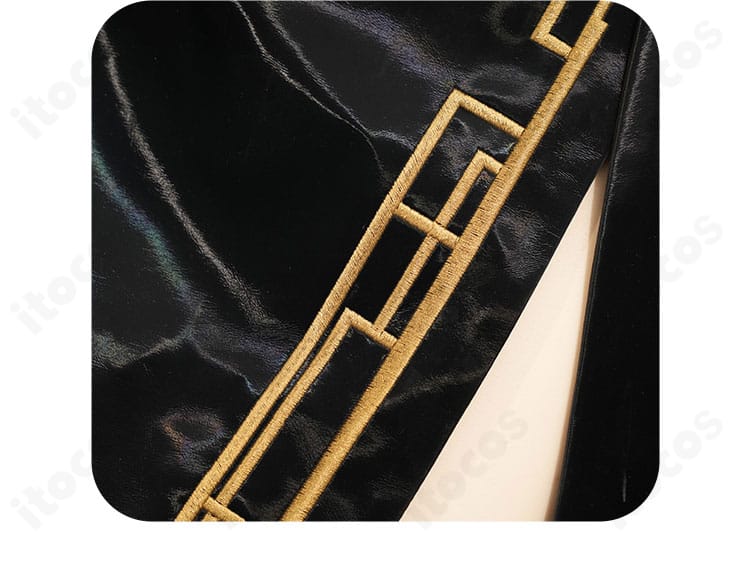 巡音ルカ コスプレ衣装のスカート装飾ディテール。斜めの意匠とコントラストが映えるカット。