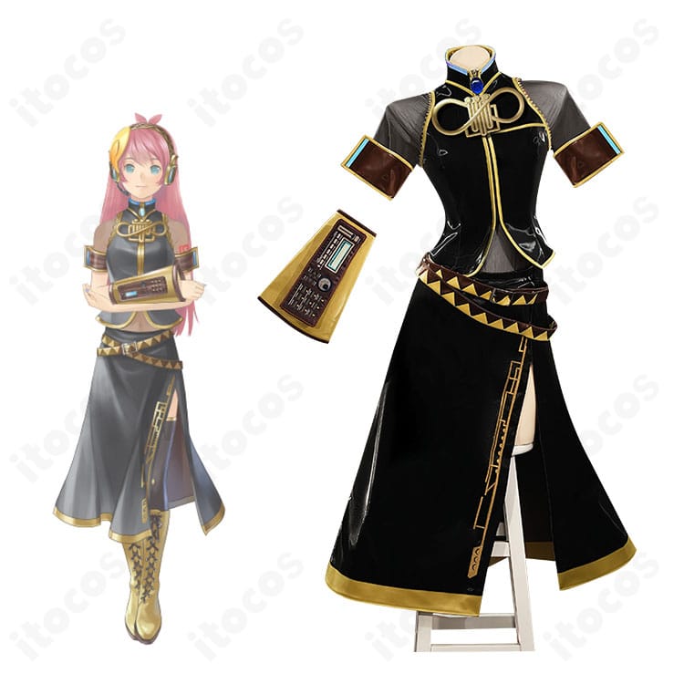 巡音ルカのコスプレ衣装一式とキャラクターデザインの融合を示す全体カット。再現度と世界観が伝わる構図。