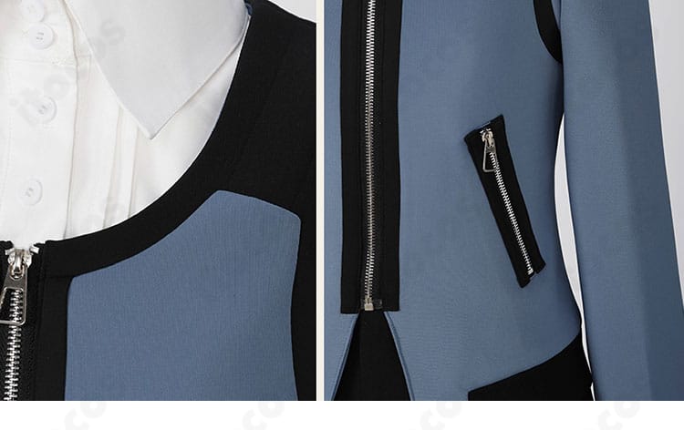 衣装の金具・ポケット周りのディテール。アクセント部分の質感と縫製を示す。