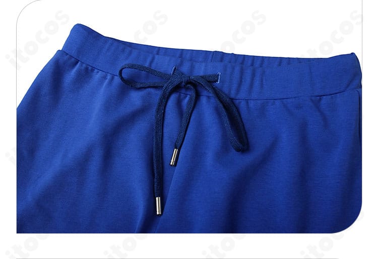 スパイダーマン コスプレ ズボンのディテール。カジュアルな素材感と配色ラインを再現