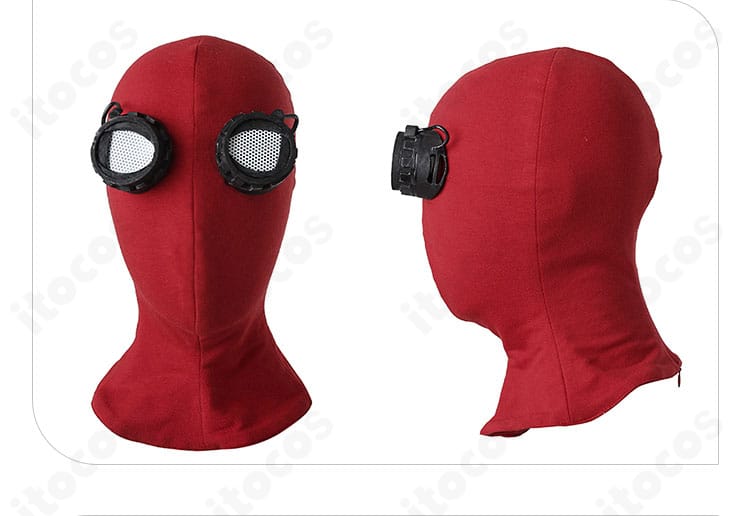 頭部マスクの装飾詳細。ゴーグル風目部分と通気メッシュの構造がわかる