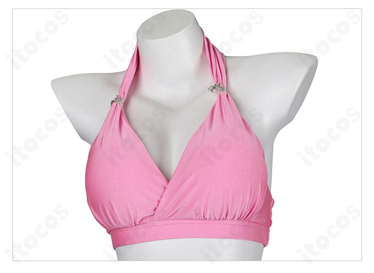 エアリス ピンキーマーメイド水着 トップスの刺繍と装飾アップ。繊細な意匠で高級感を演出。