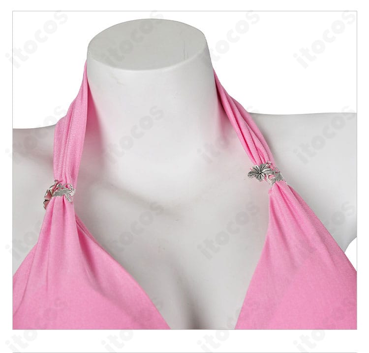 エアリス ピンキーマーメイド水着 肩帯と装飾の拡大。華やかなディテールがアクセントに。