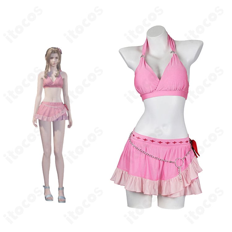 FFVIIリバース エアリス・ゲインズブール ピンキーマーメイド水着の全身コーデ。キャラクターの華やかさを忠実に再現。