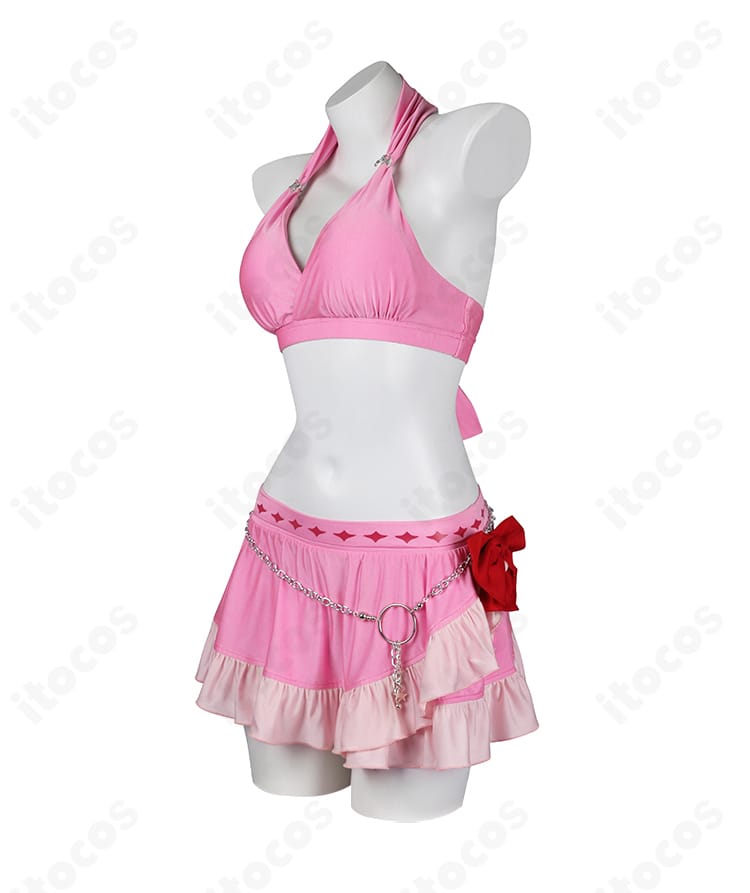 エアリス ピンキーマーメイド水着 左側シルエット。フレア裾とラインの美しさを強調。