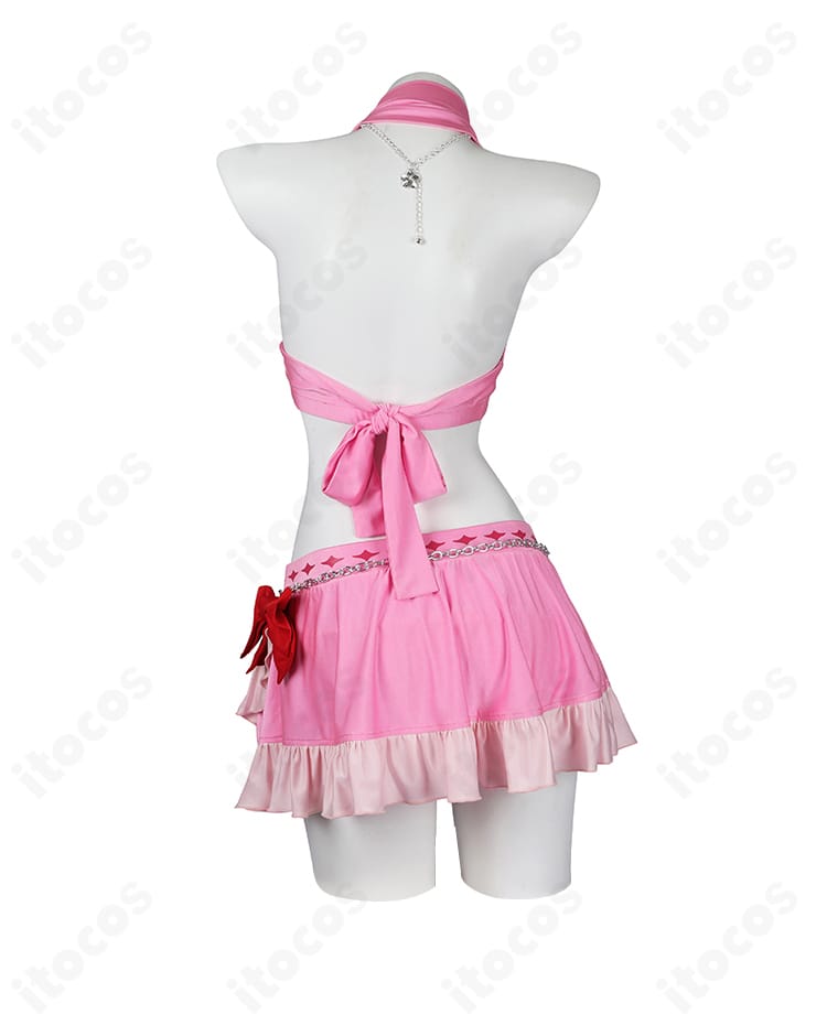 エアリス ピンキーマーメイド水着 背面全景。大きな背中リボンとストラップの配置を確認。