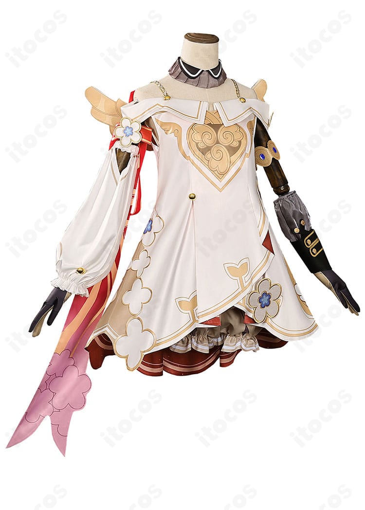 トリビー衣装の側面。肩飾りとアームカバーの立体ディテールが分かる角度。