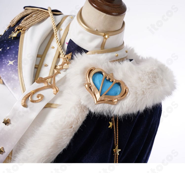 白上フブキ キング衣装の襟装飾別角度。刺繍密度と縁の仕立て、素材の光沢感が分かる。