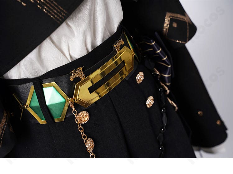 ウエスト周りの装飾ディテール。ベルトと腰リボンでシルエットを整える構成