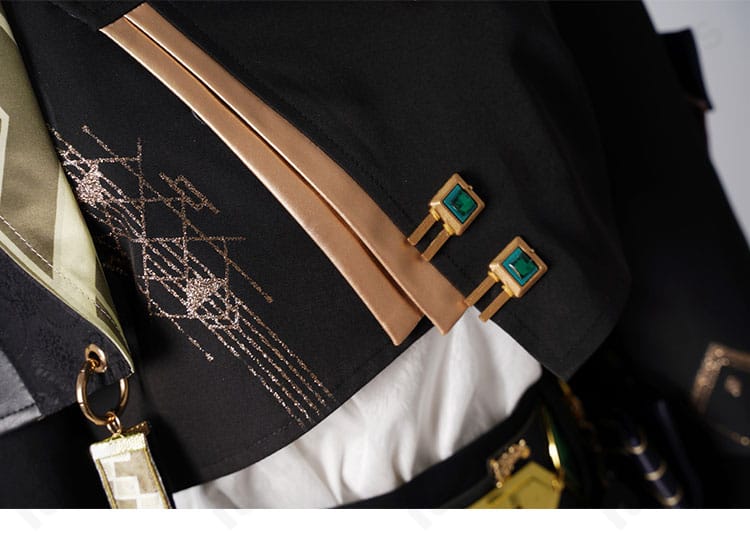 襟周りの装飾アップ。リボンと金具風パーツでNova衣装の質感を表現